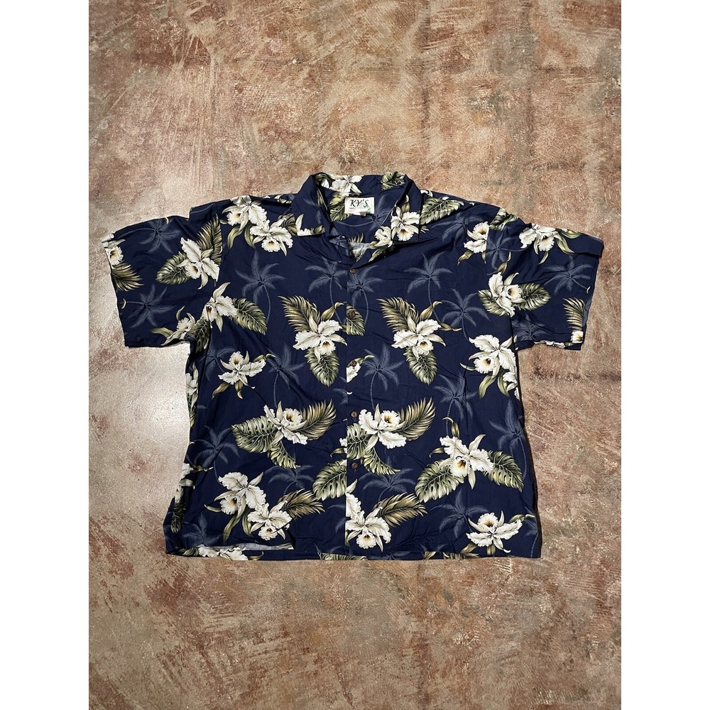 Vintage‎ KY'S Hawaii Blue Print Made In USA Button Up Shirt Sz XXXL *